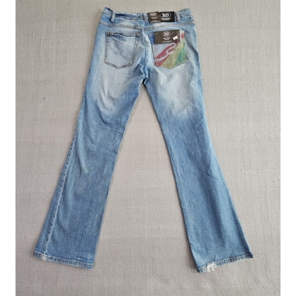RD Jeans Men's Size W34 L32 Blue Boot Cut Premium Denim Pocket Embroidery - Picture 2 of 12